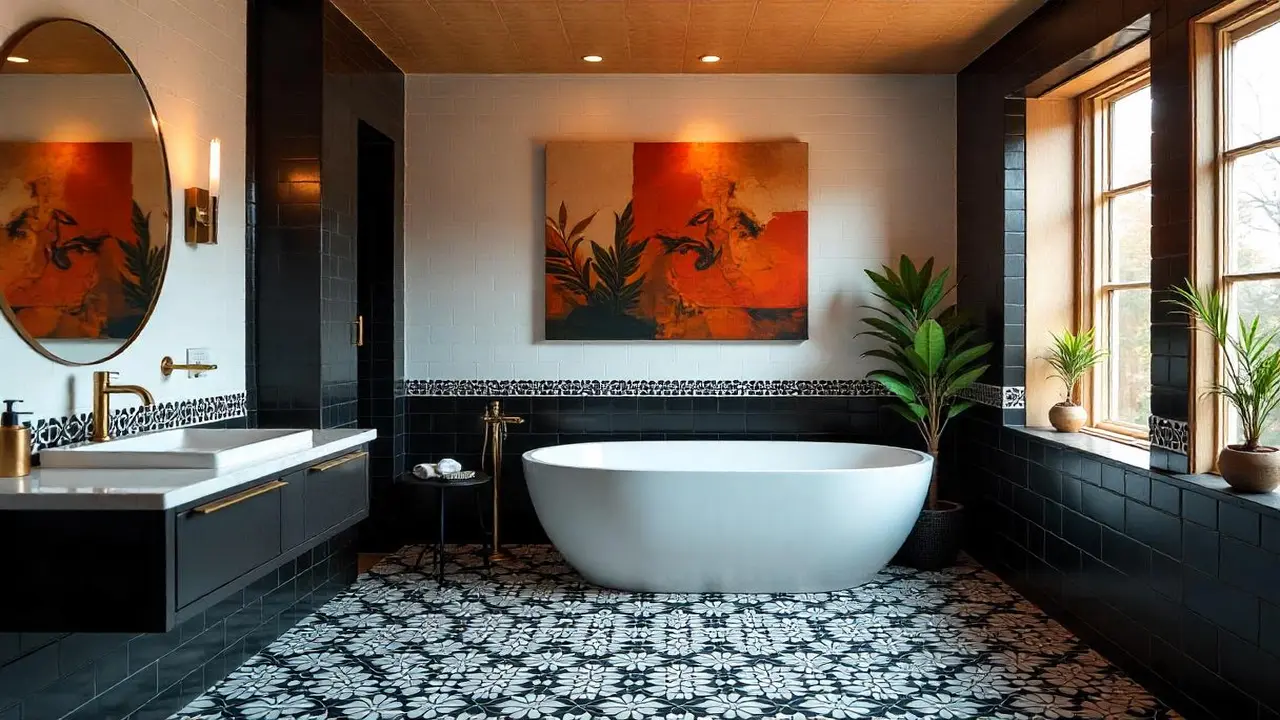 11 Stunning Black and White Bathroom Tile Ideas to Inspire You, image size:1280x720